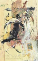 John Kingerlee, The Emigrant, mixed media on paper, 29 x 19 cm, 2011, SOLD